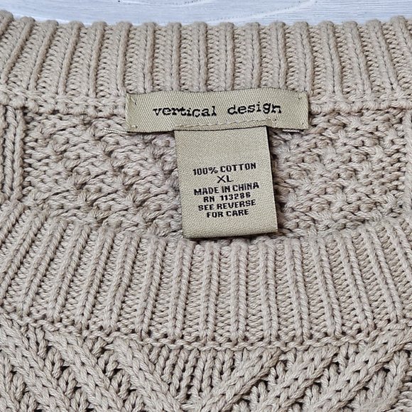 Vertical Design Camel Cream Eggshell Cable Knit Sweater w/ Front Pockets EUC! XL - Picture 4 of 12
